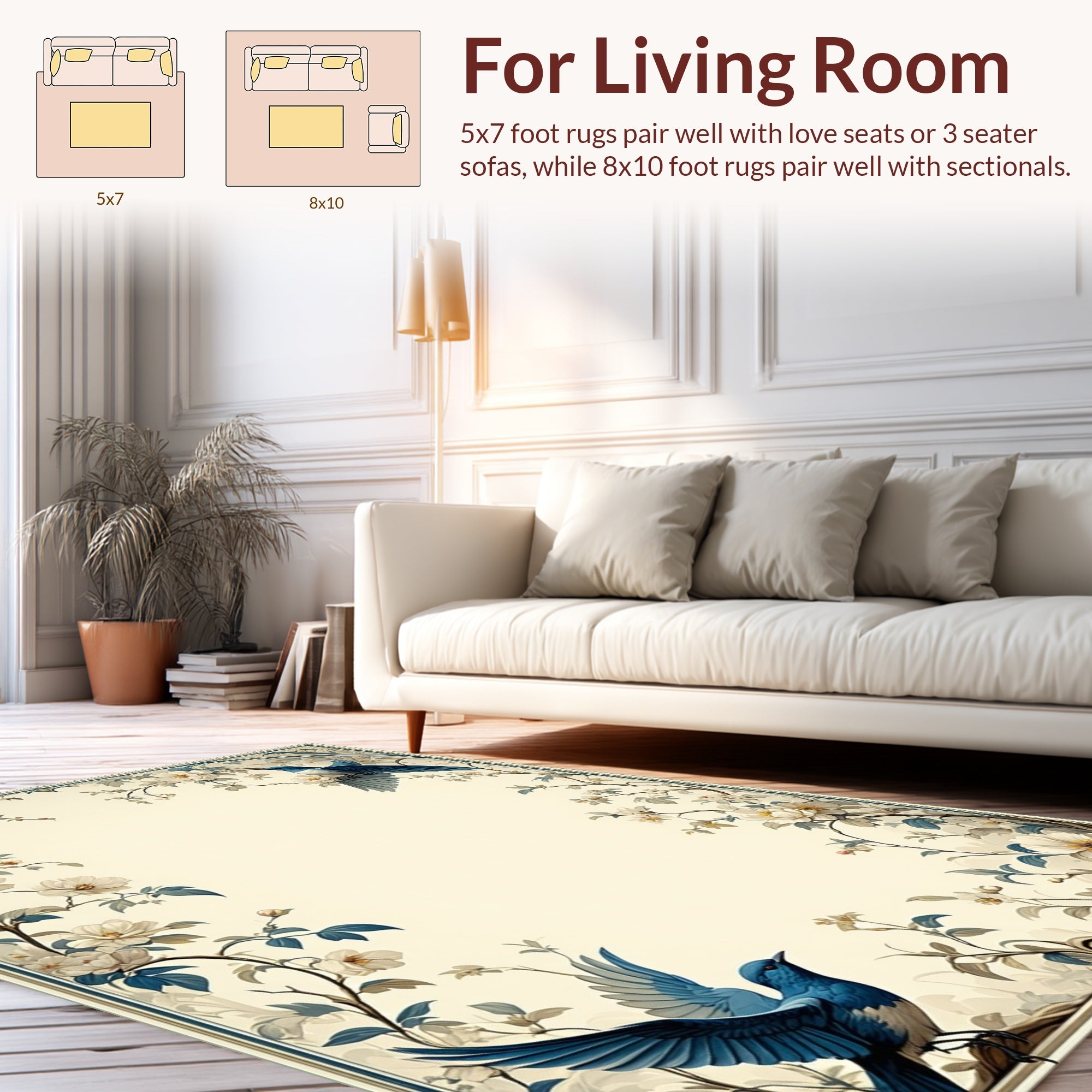 Blue Birds Floral Art Nouveau Rug