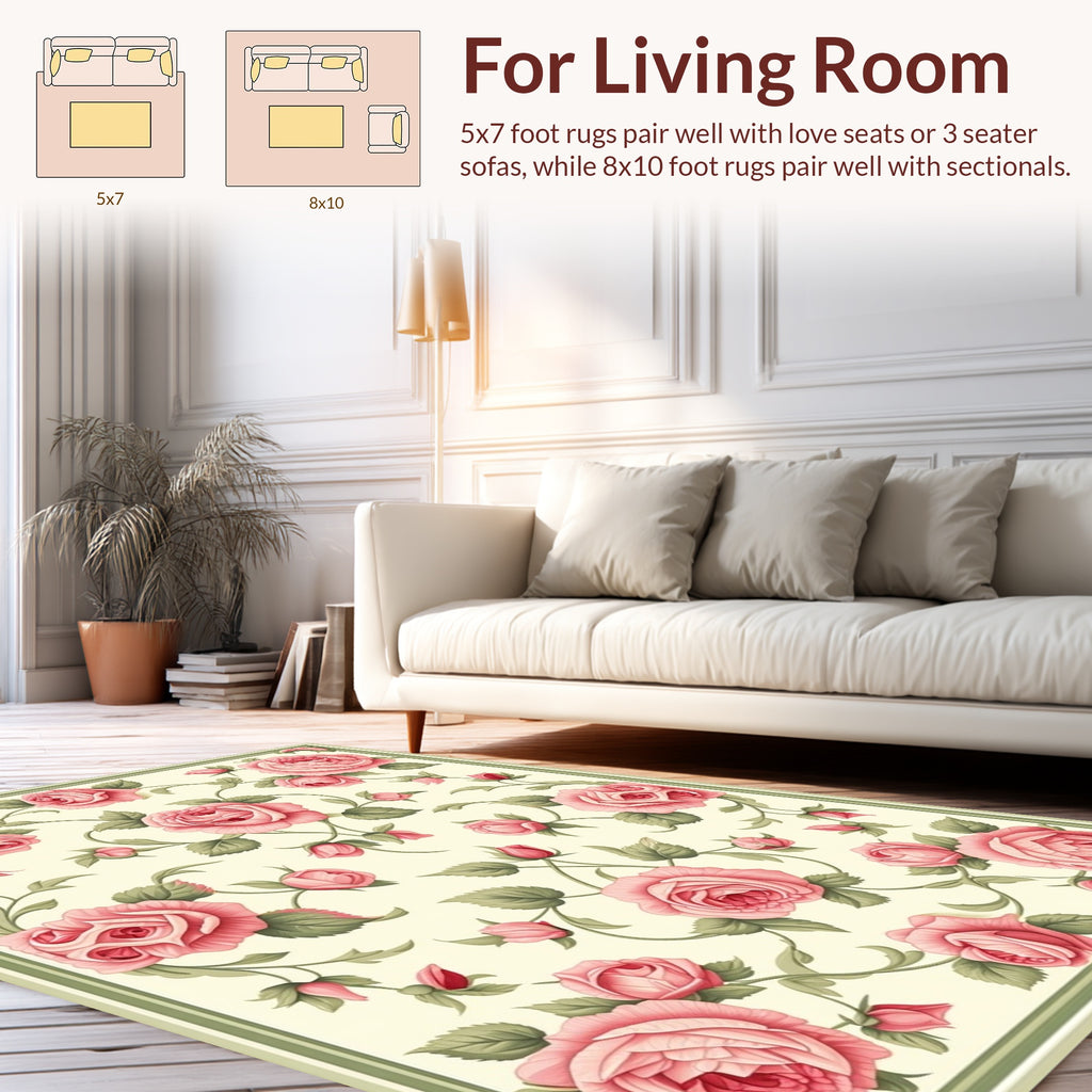 Vintage Rose Garden Floral Pattern Rug