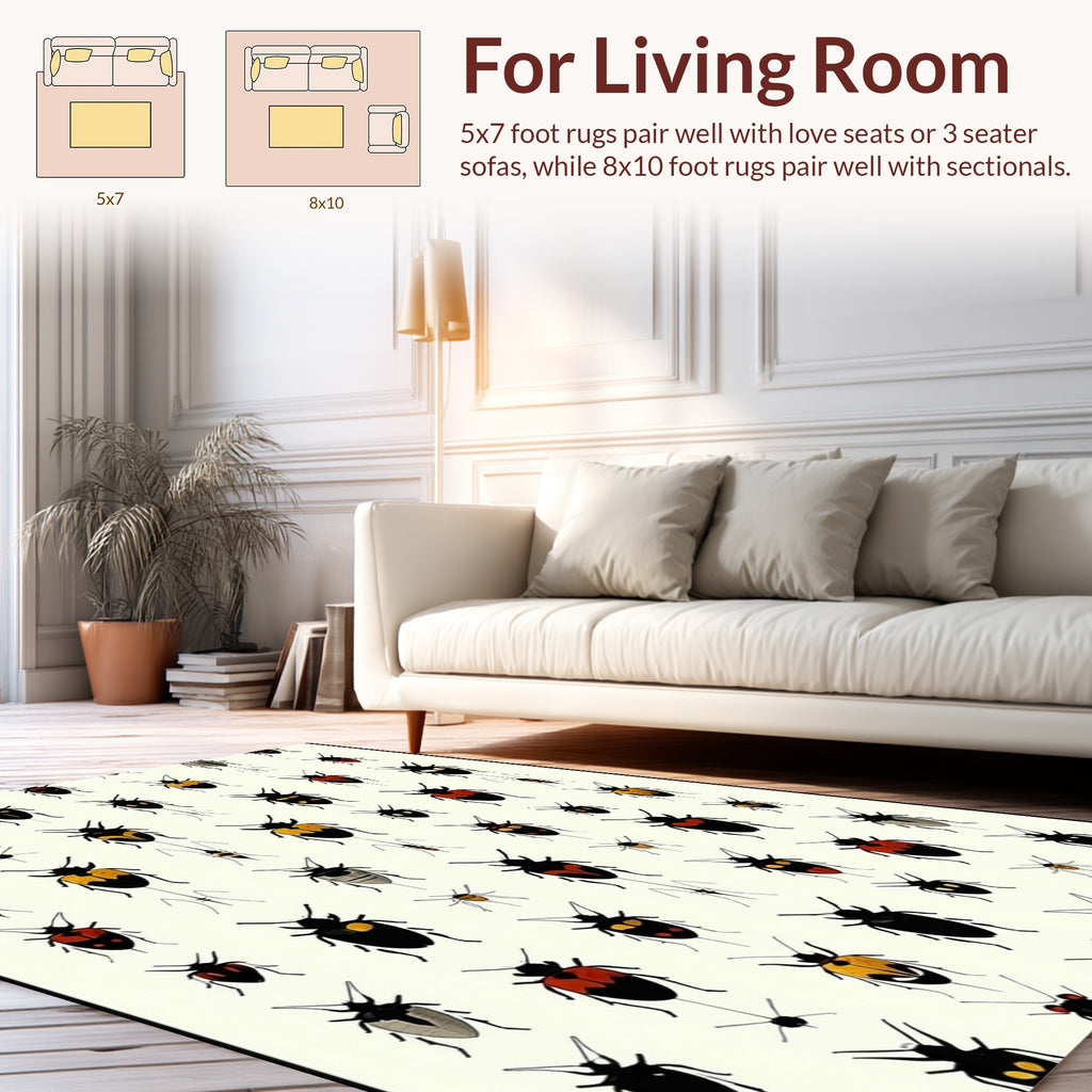 Insect Pattern With Red Yellow Accents Rug