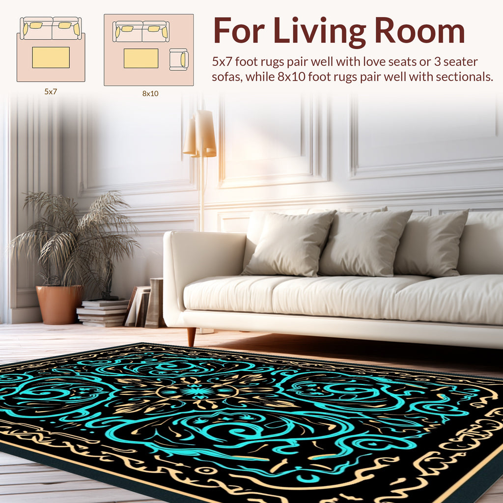 Bold Teal Abstract Swirl Border Rug
