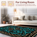 Bold Teal Abstract Swirl Border Rug