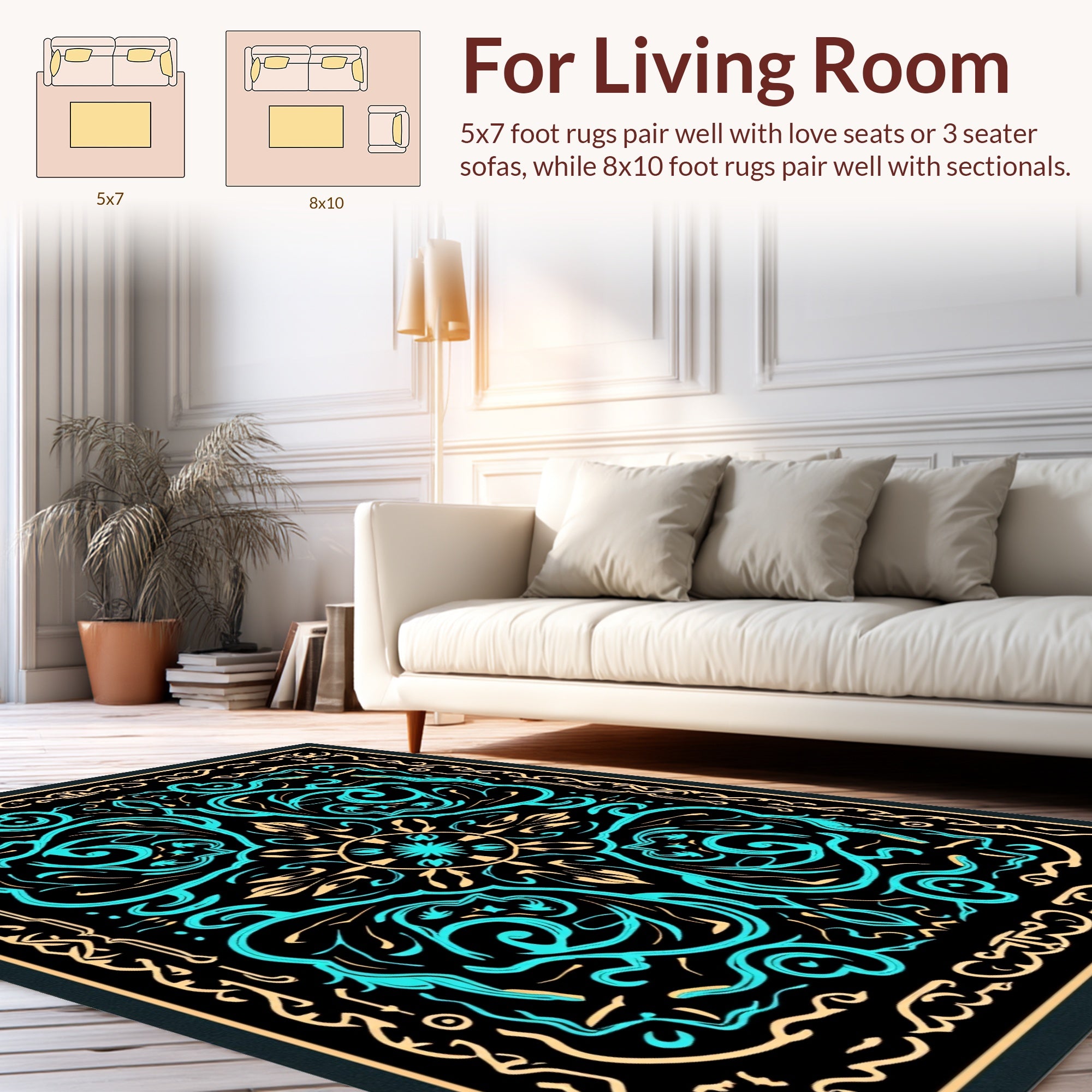 Bold Teal Abstract Swirl Border Rug