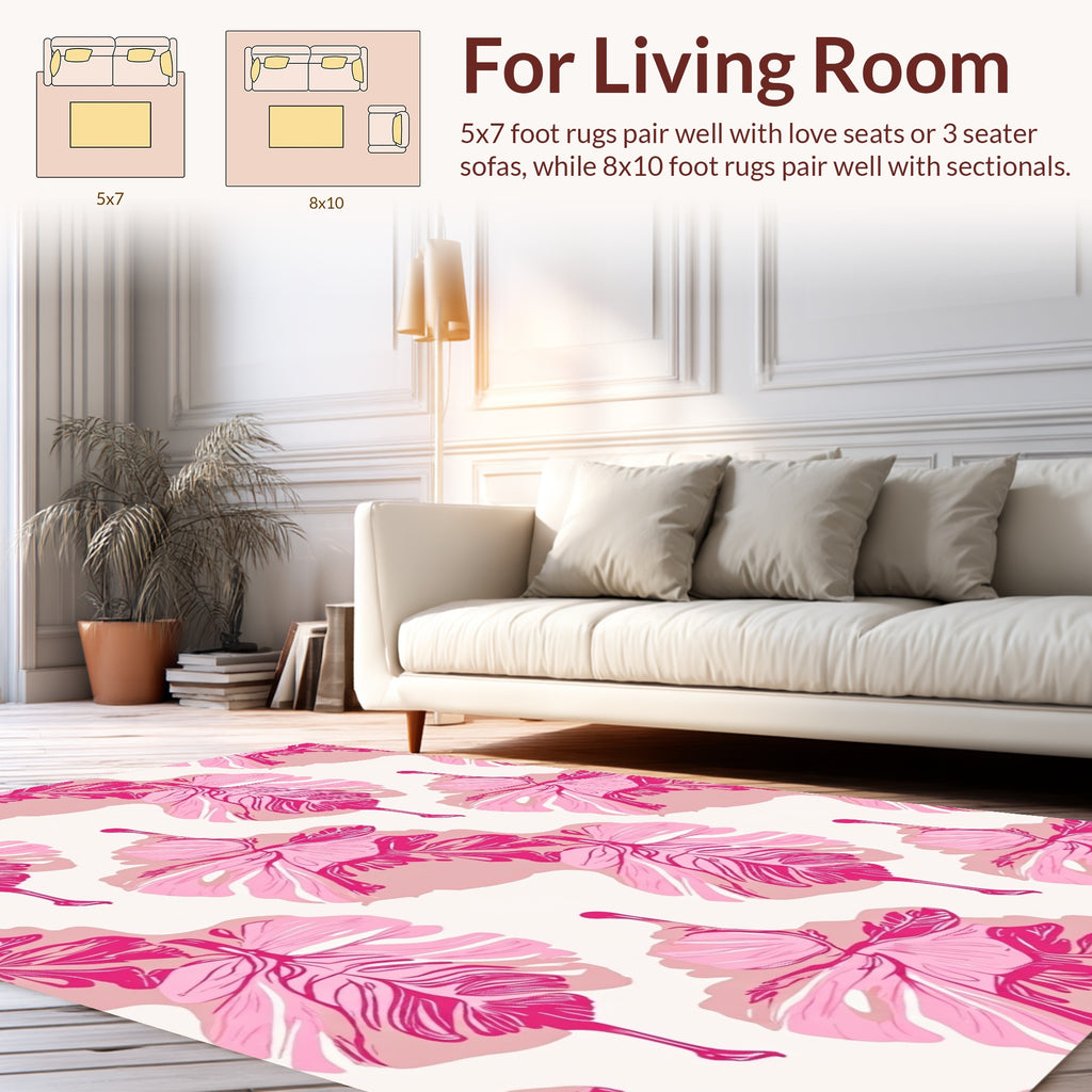 Pink Tropical Leaf Pattern Rug