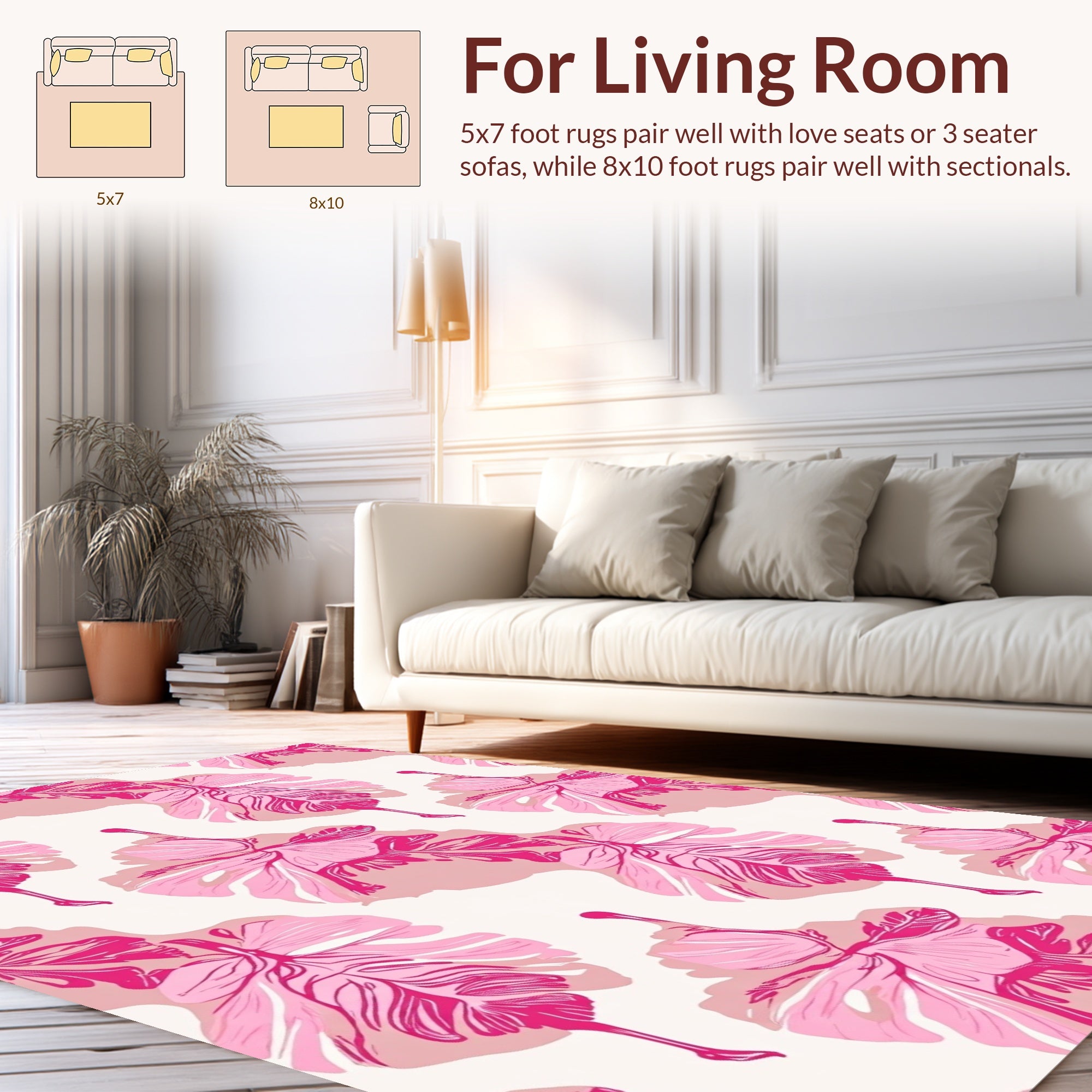 Pink Tropical Leaf Pattern Rug