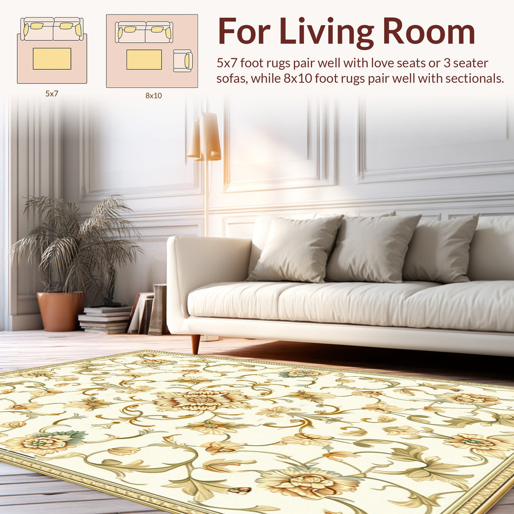 Classic Floral Vine Cream Rug