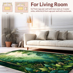 Lush Forest Scene with Birds and Sun Rug
