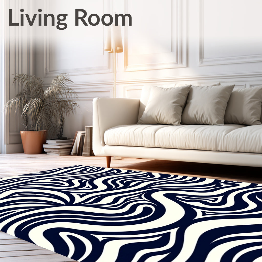 Navy Cream Swirling Organic Waves Rug