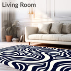 Navy Cream Swirling Organic Waves Rug