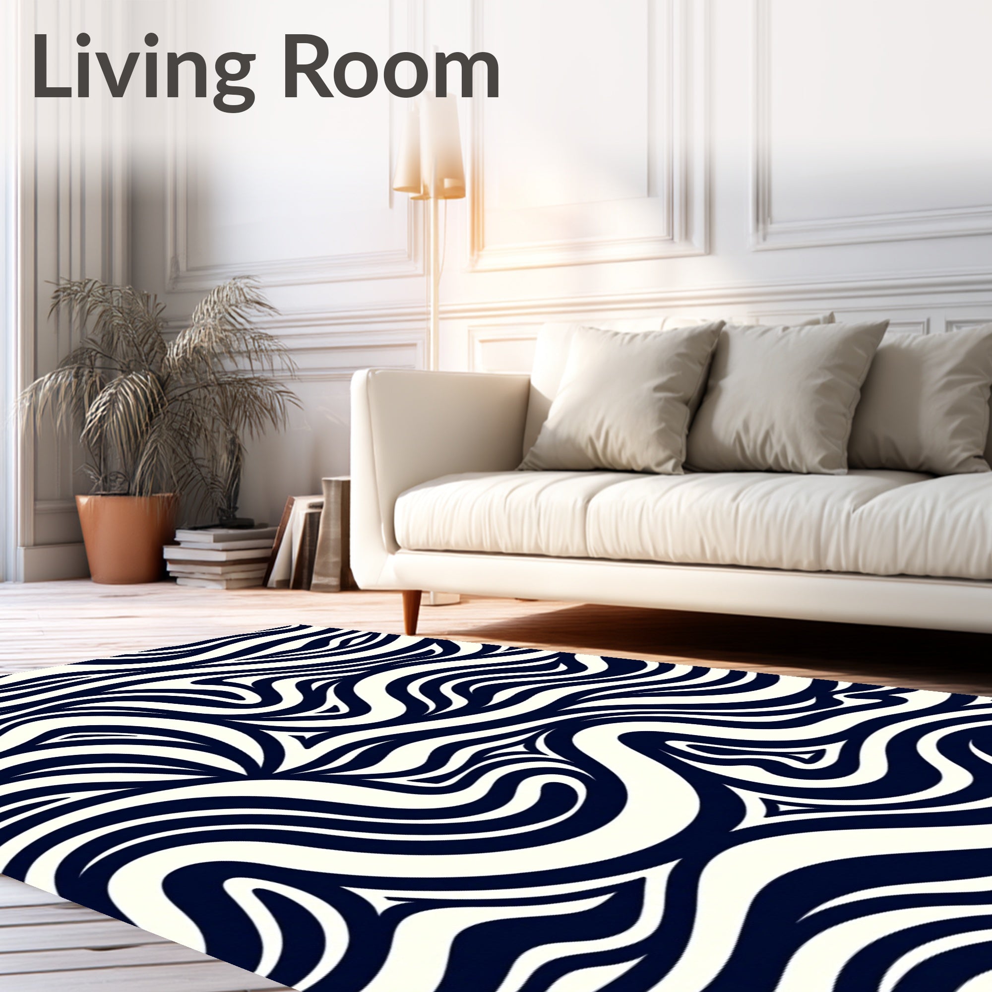 Navy Cream Swirling Organic Waves Rug