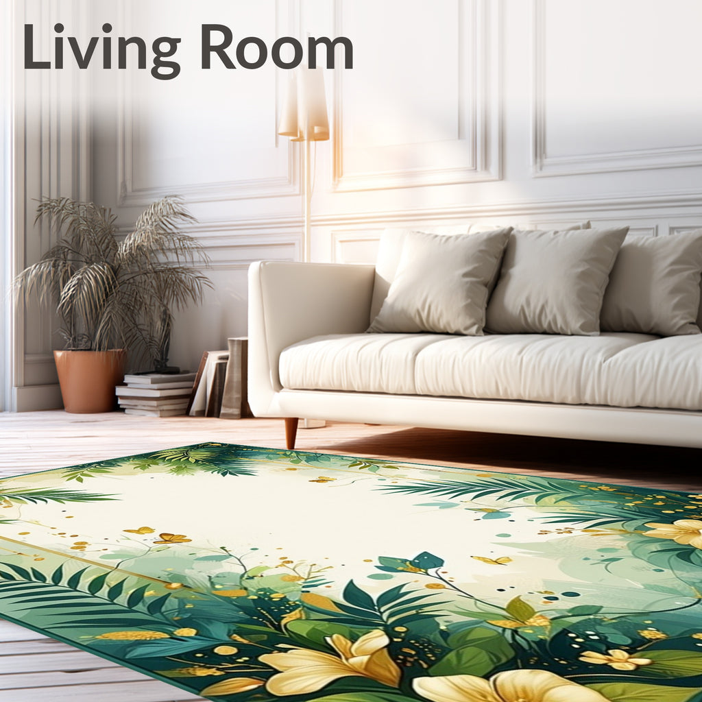 Lush Greenery 2 Butterflies Accent Rug