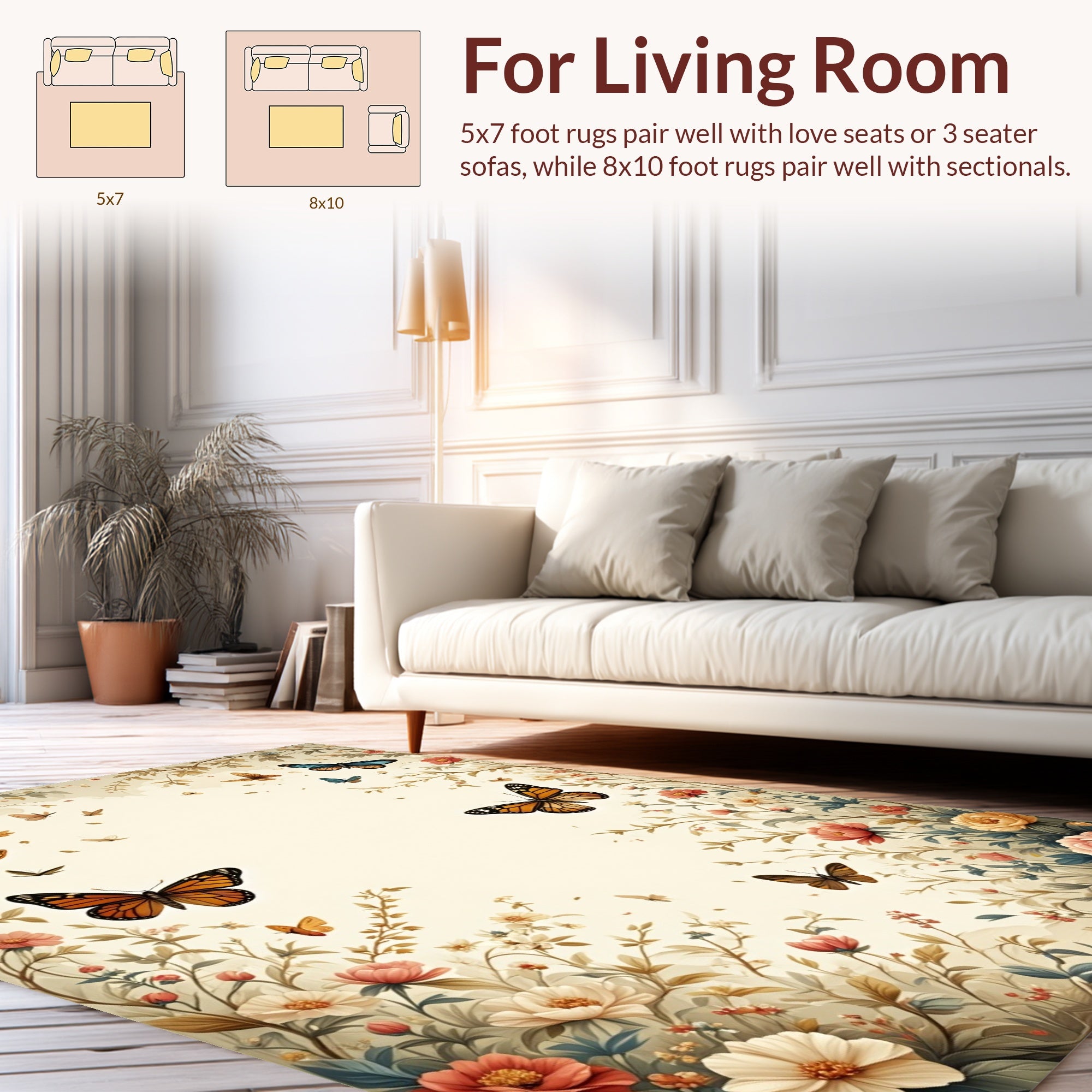 Whimsical Butterflies Floral Garden Rug