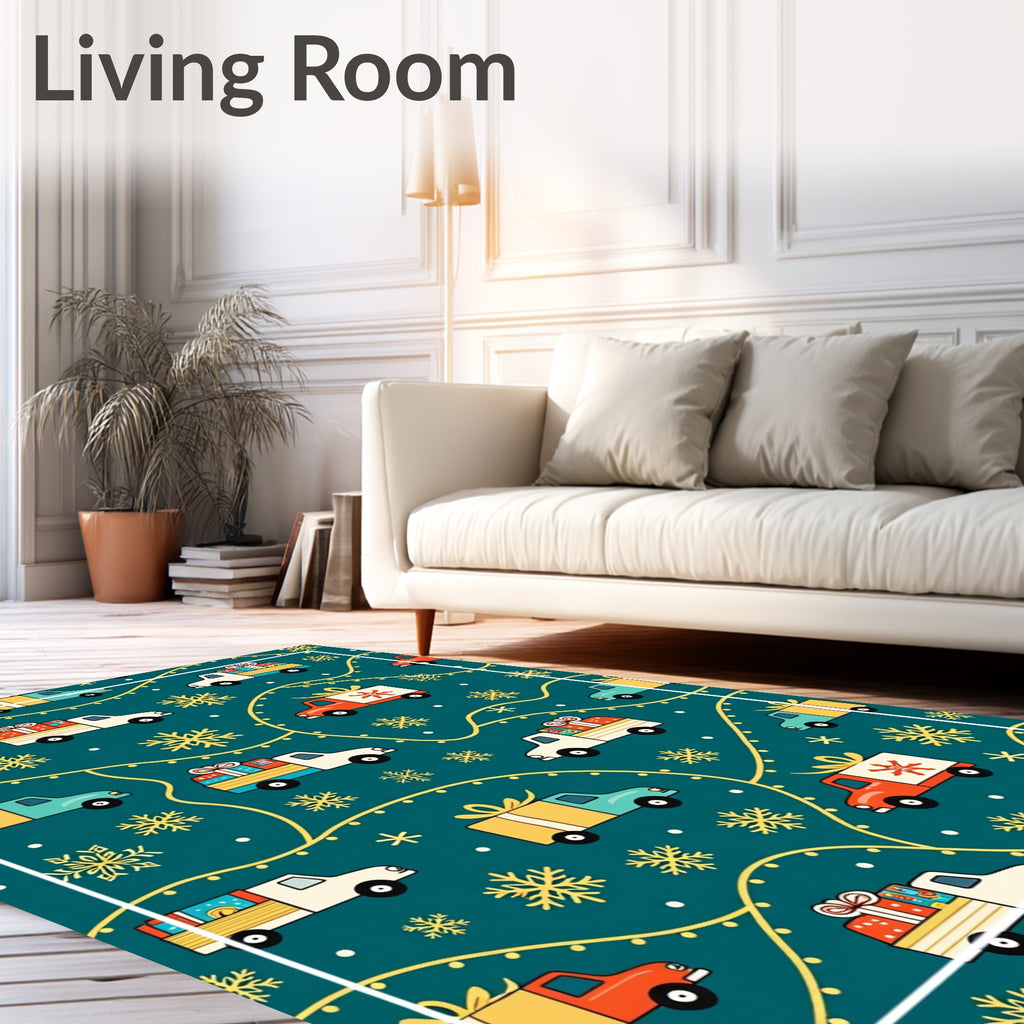 Holiday Trucks With Presents Snowflakes Rug