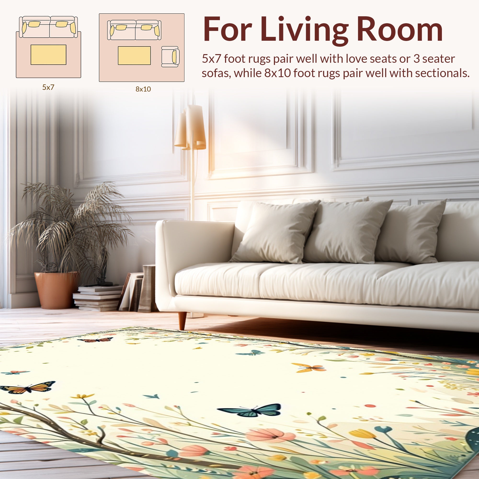Whimsical Garden Butterfly Floral Design Rug