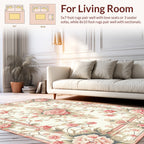 Elegant Coral Pink Floral Scroll Border Rug