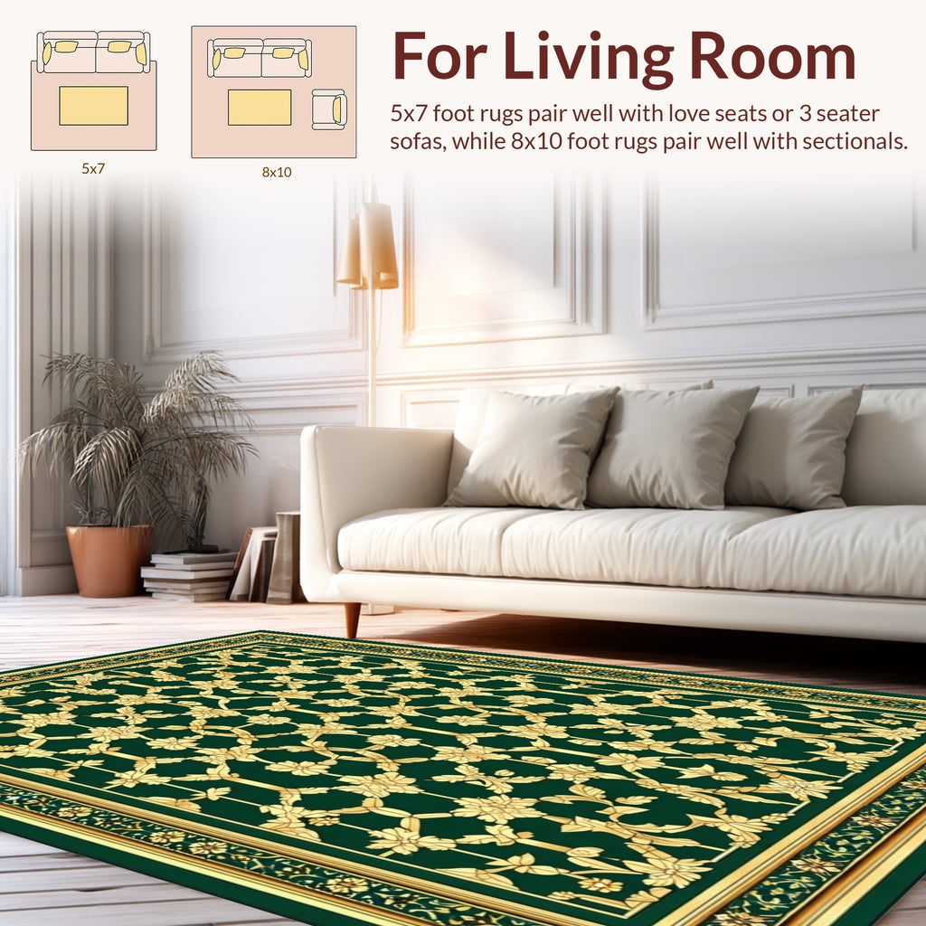Elegant Gold Floral Lattice Design Rug