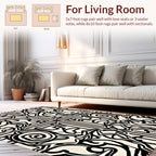 Bold Black White Scroll Pattern Rug