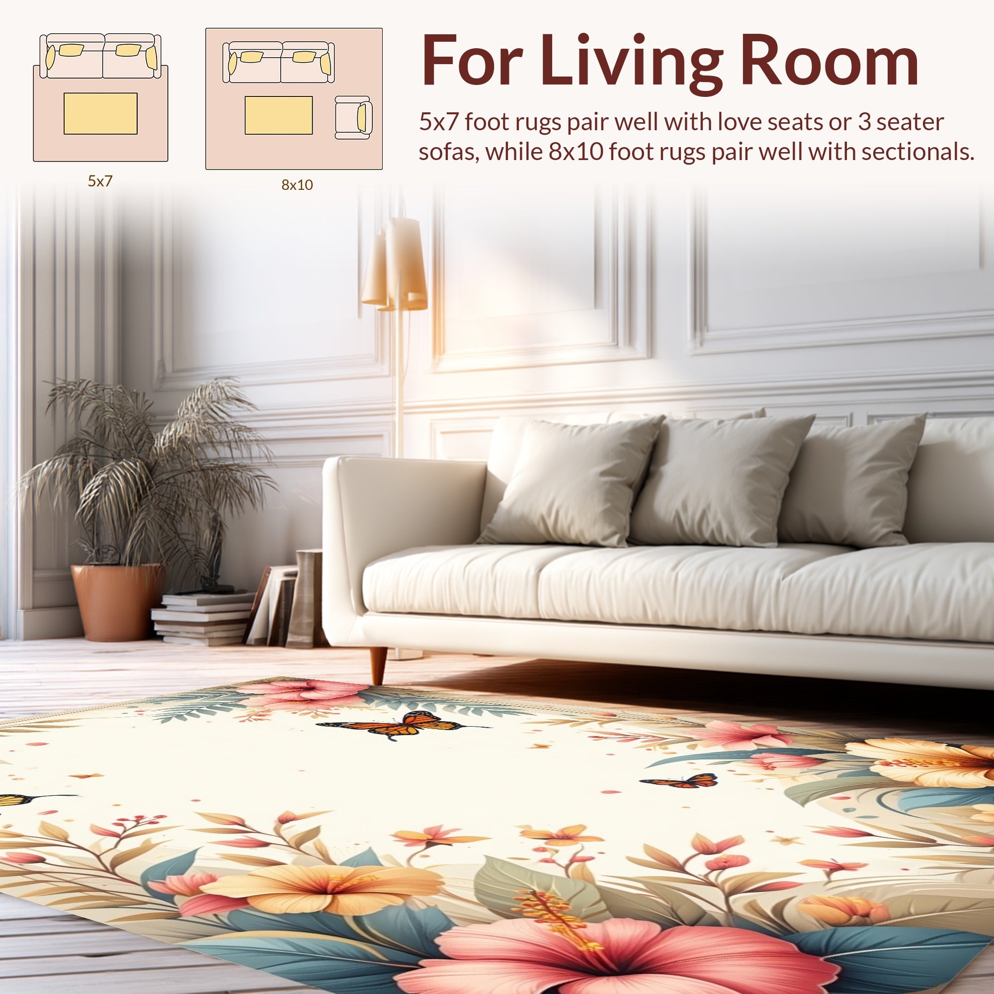 Tropical Floral Butterfly Garden Design Rug