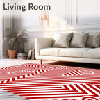 Dynamic Red White Swirl Geometric Rug
