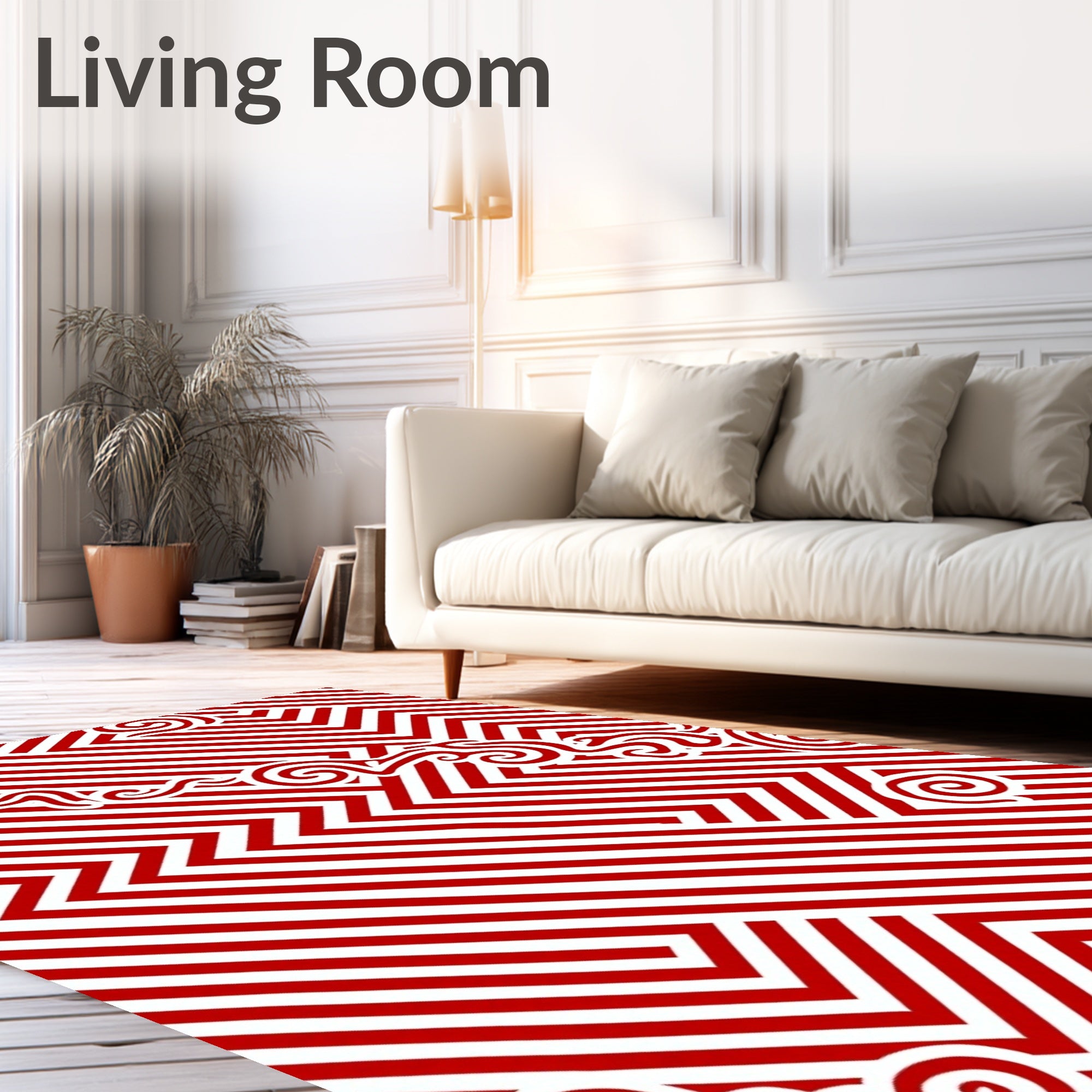 Dynamic Red White Swirl Geometric Rug