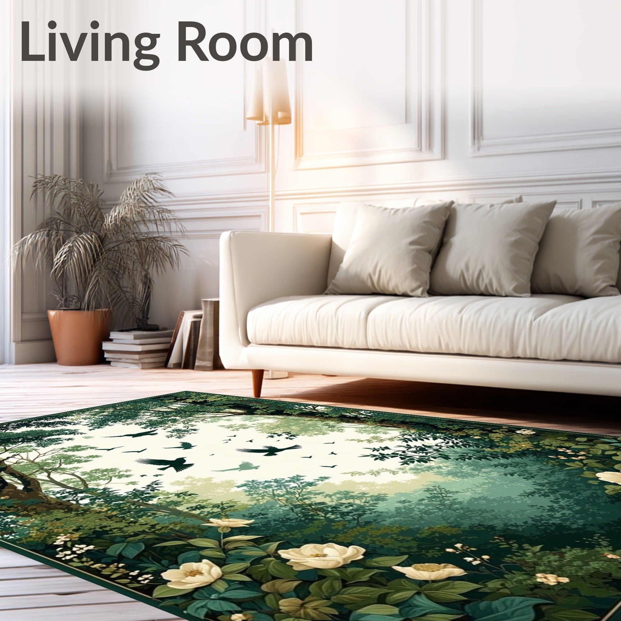 Enchanted Forest Birds Floral Design Rug