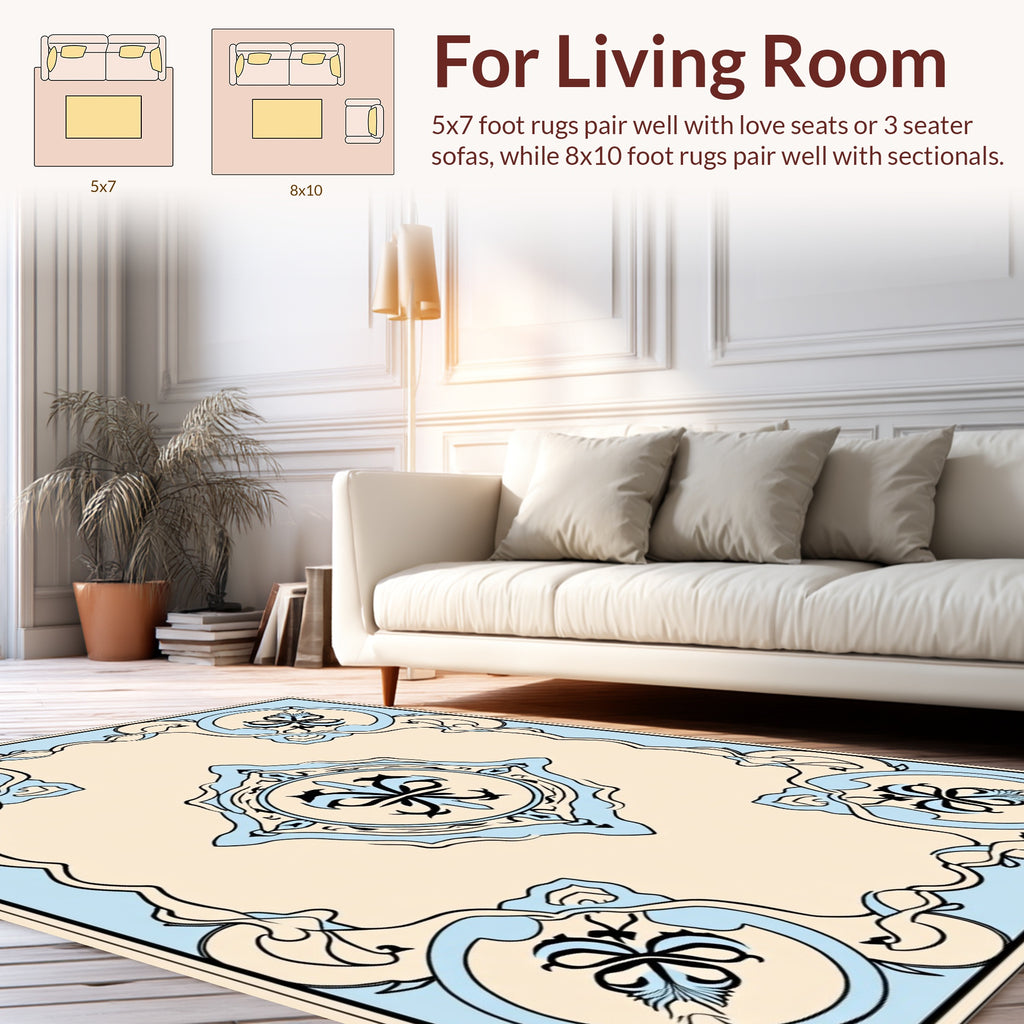 Cream Blue Classic Floral Motif Rug