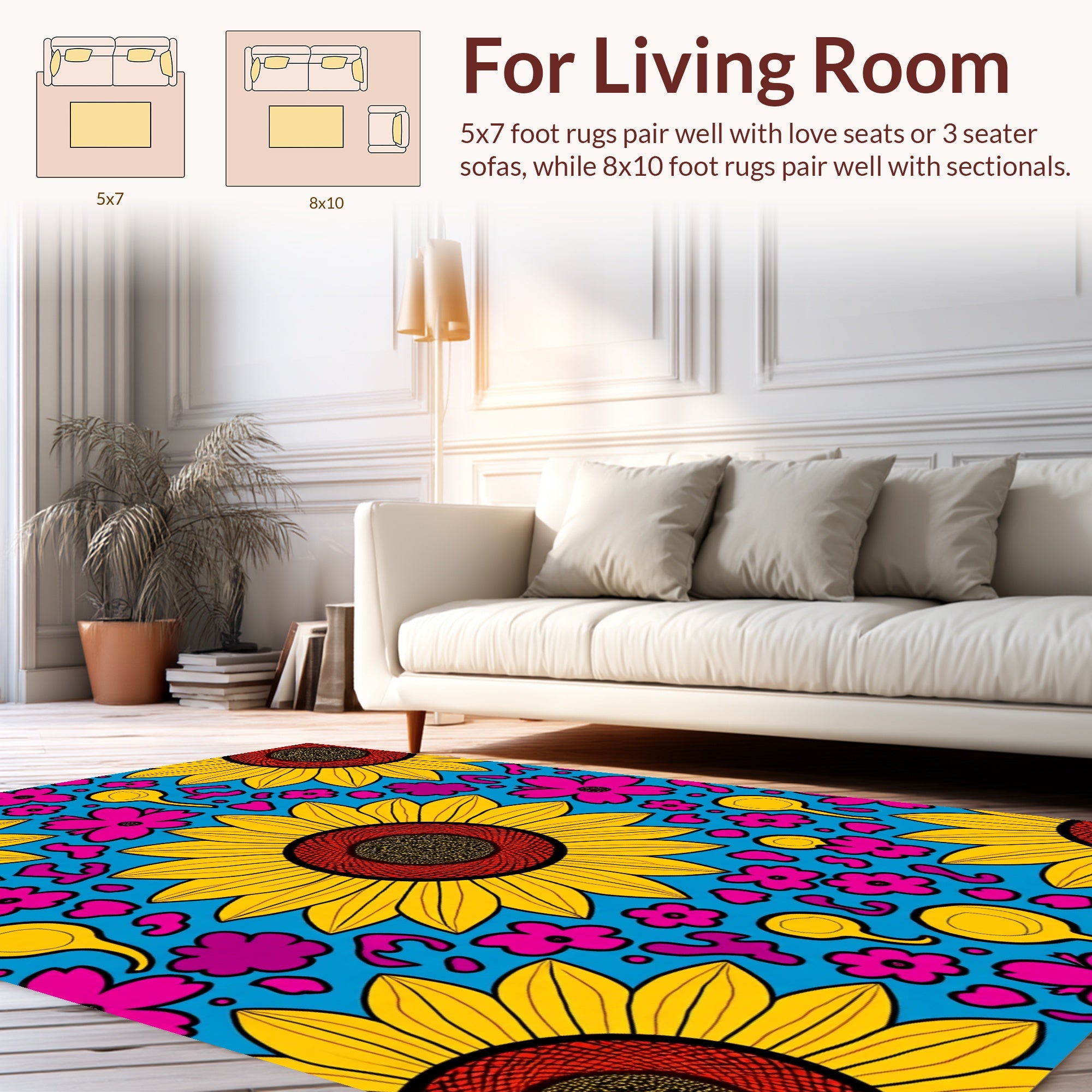 Bold Sunflower Flower Pattern Rug
