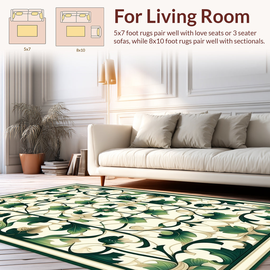 Elegant Green Cream Floral Medallion Rug