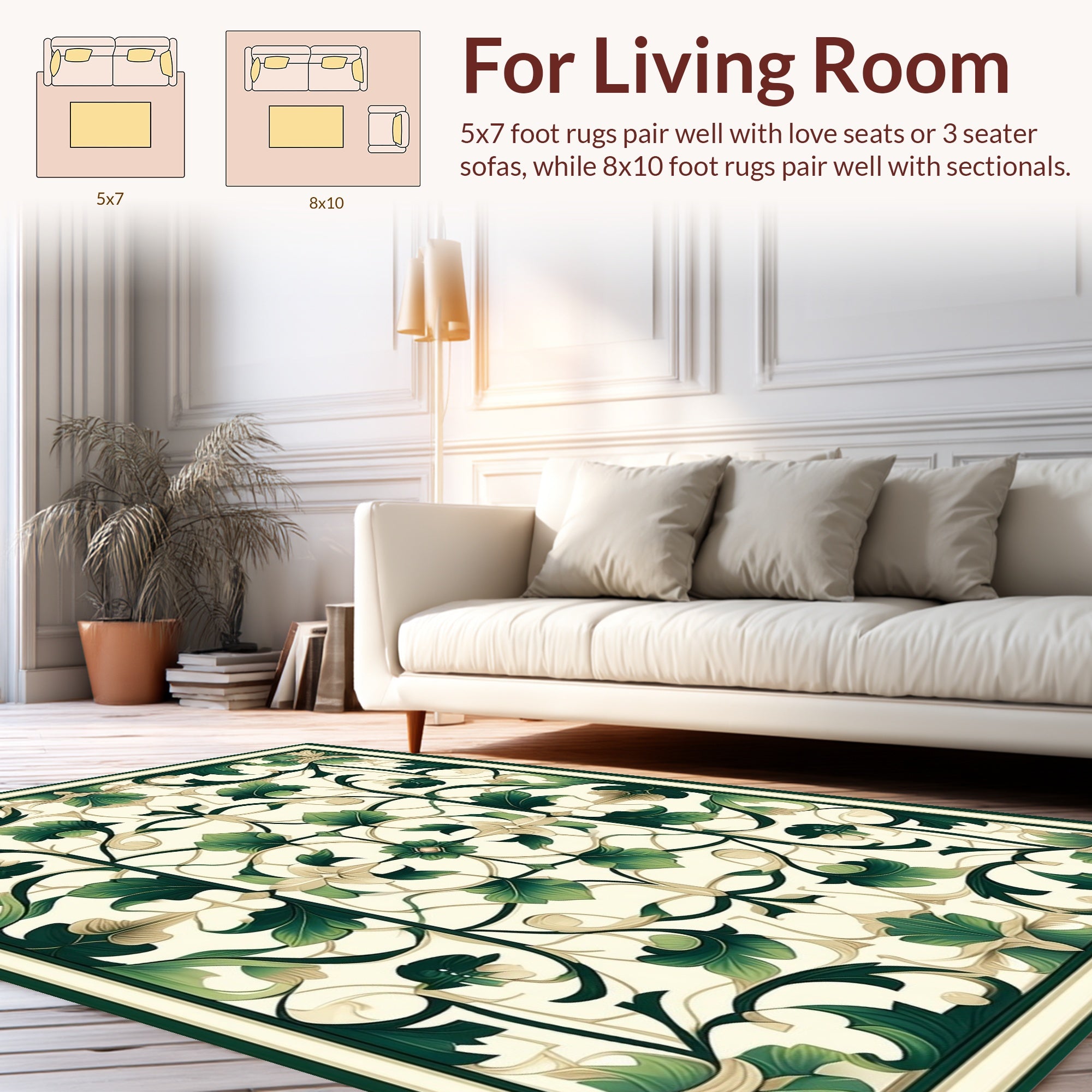 Elegant Green Cream Floral Medallion Rug