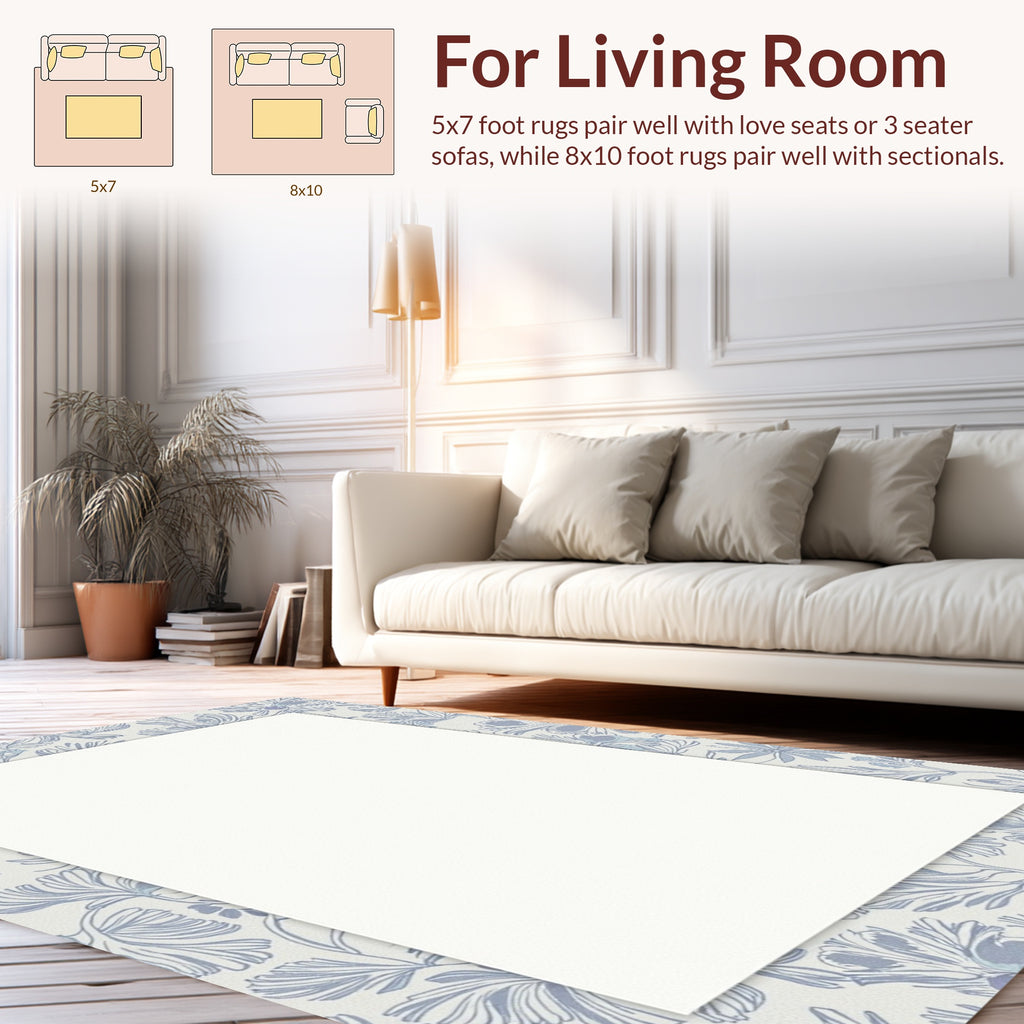 Soft Blue Sketchy Floral Pattern Rug