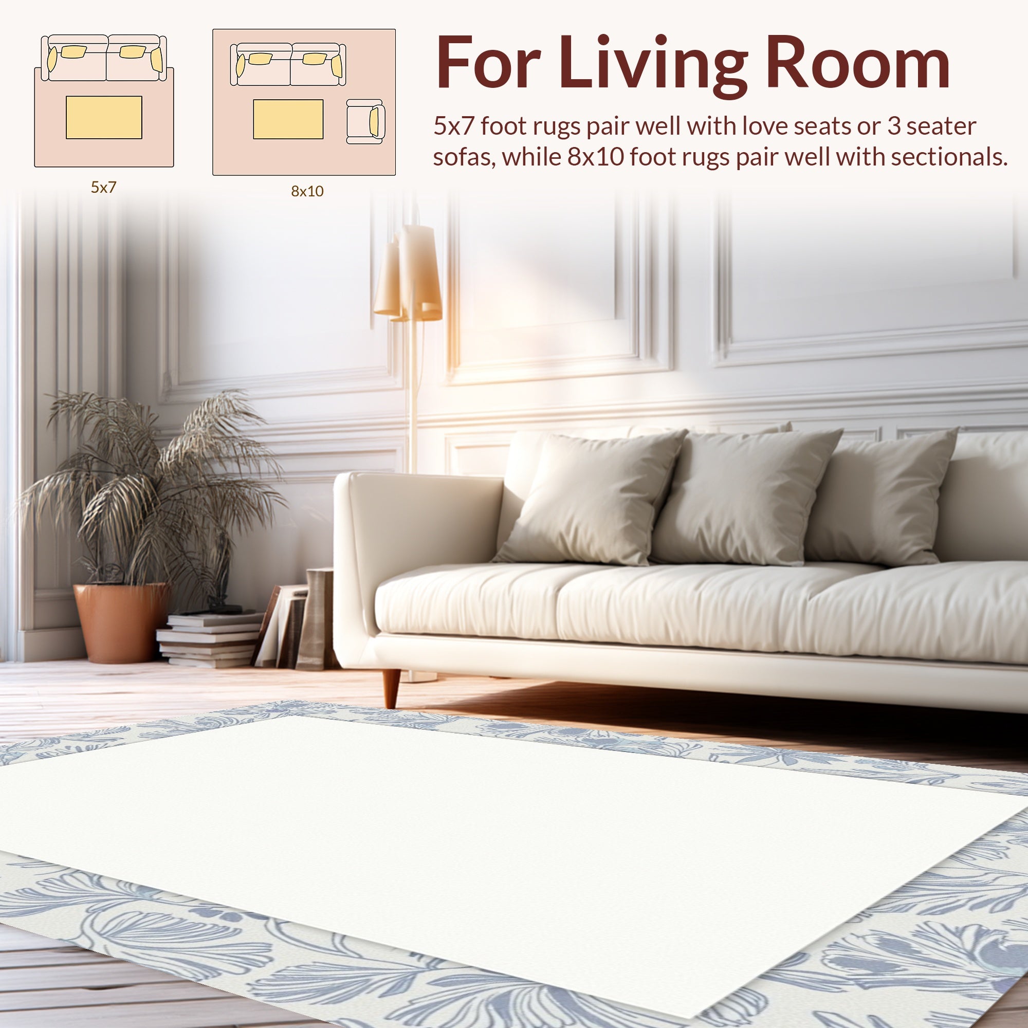 Soft Blue Sketchy Floral Pattern Rug