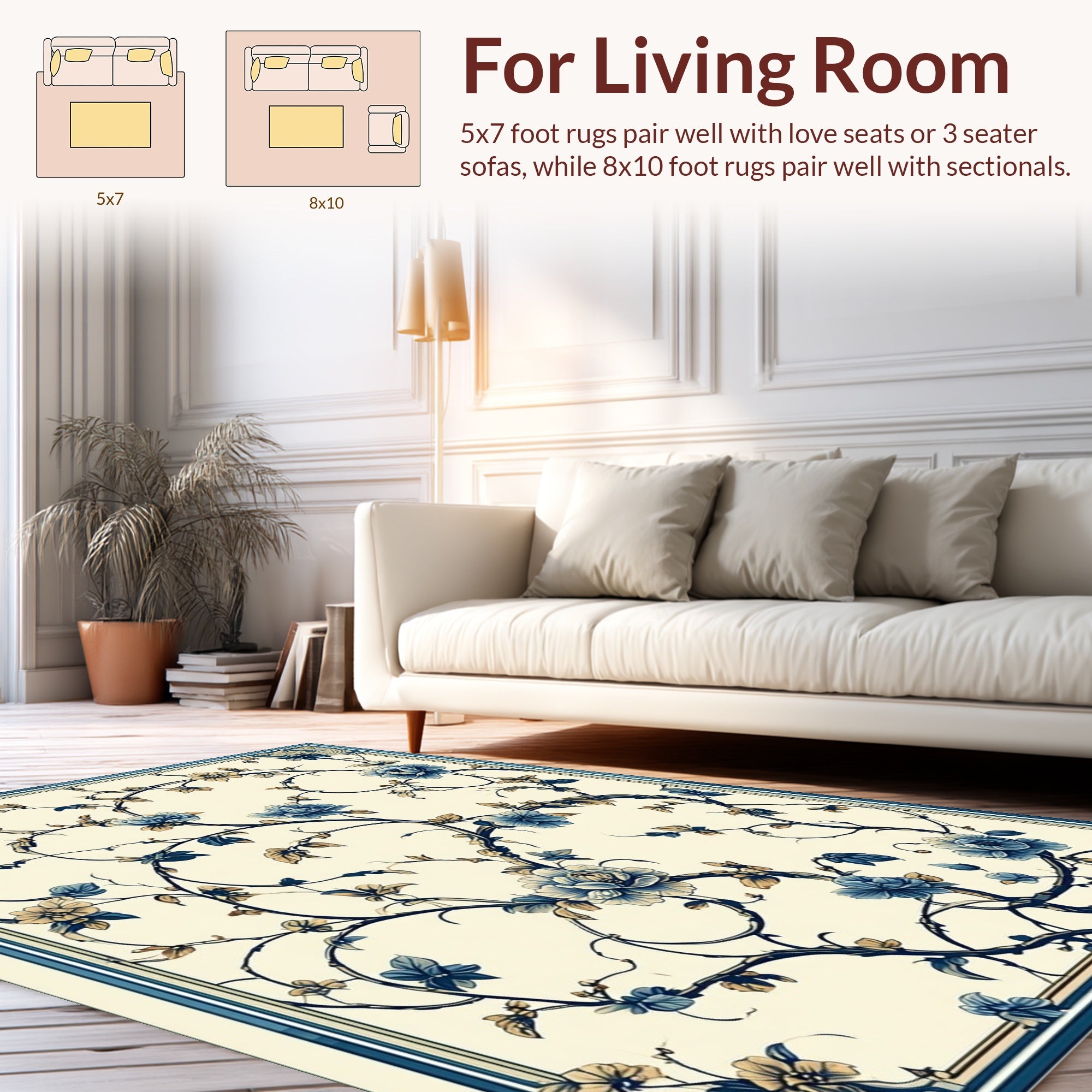 Floral Scroll Vine Pattern Rug