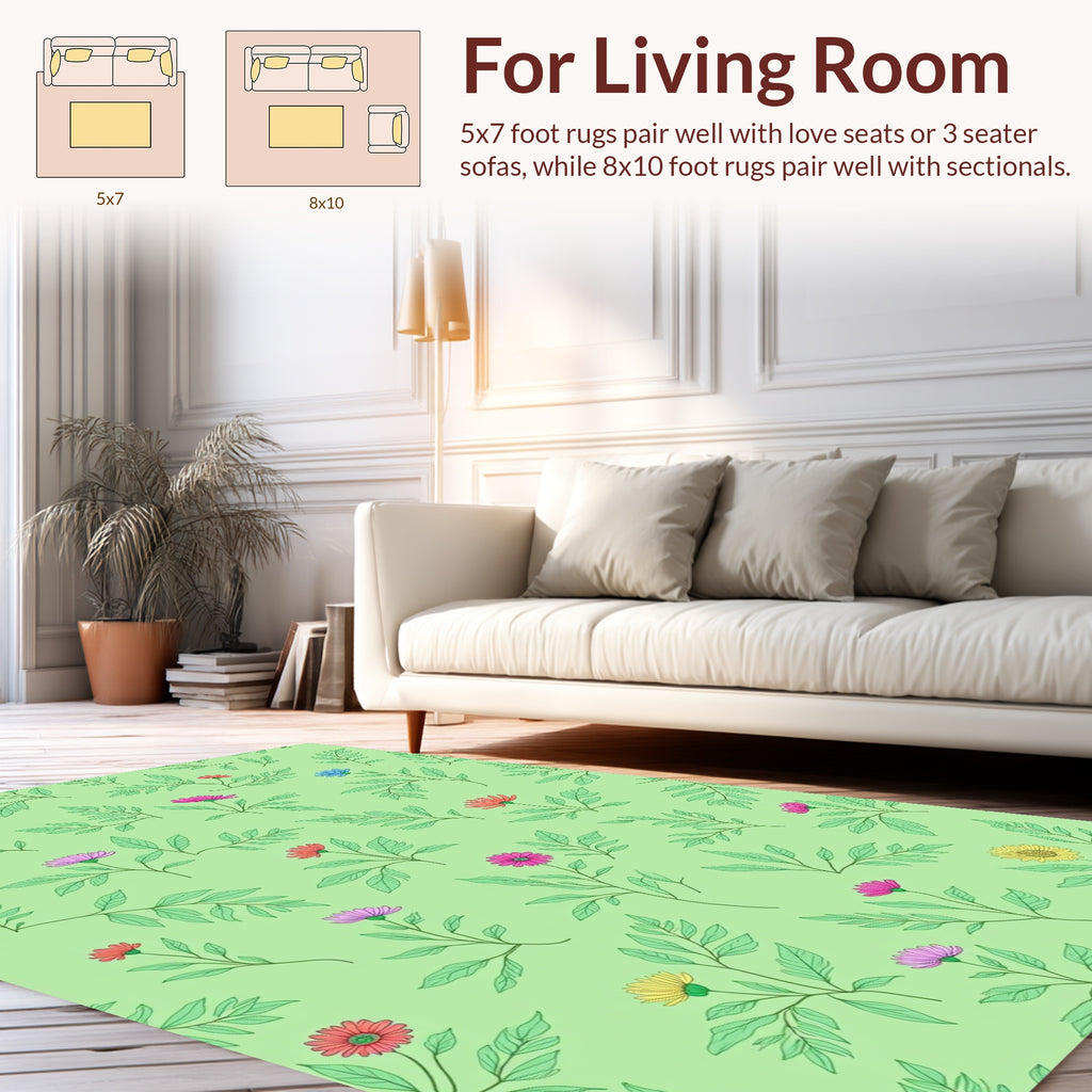 Floral Branch Pattern With Pink Yellow Blooms Rug