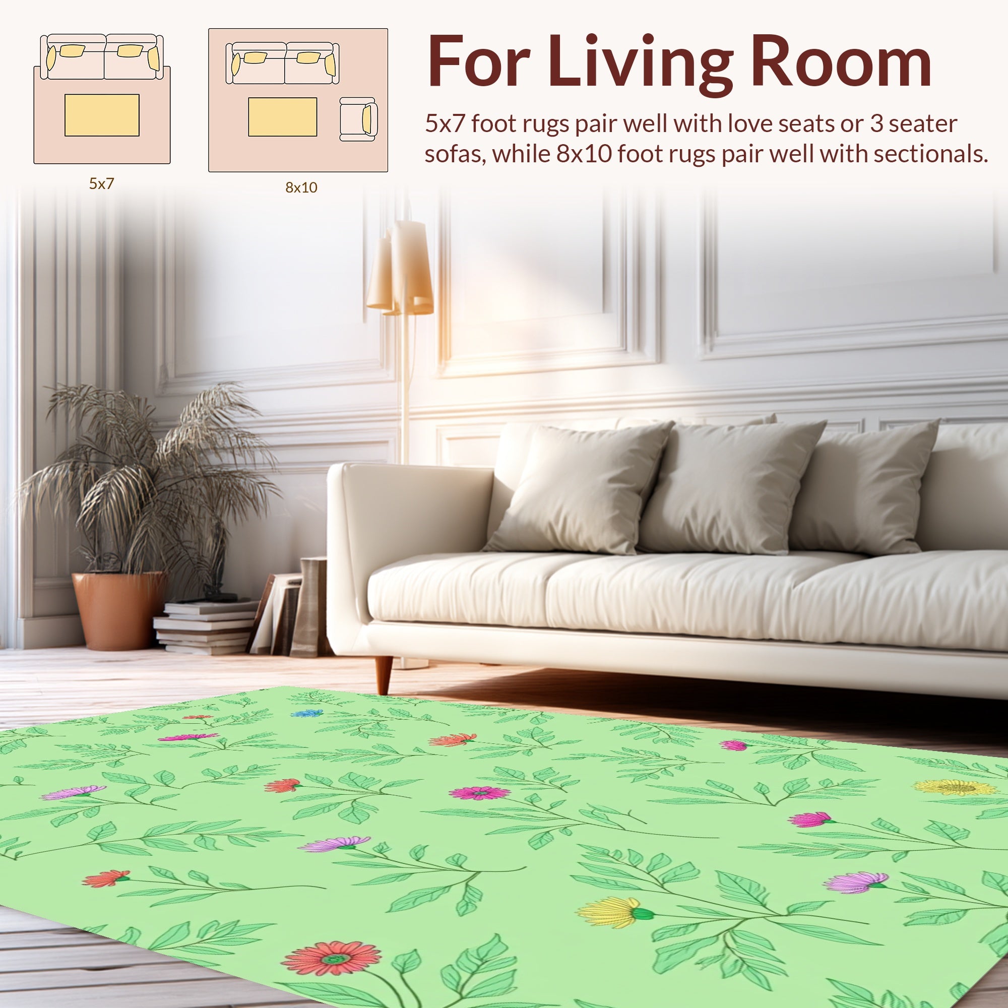 Floral Branch Pattern With Pink Yellow Blooms Rug