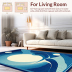 Abstract Blue Wave Moonscape Pattern Rug