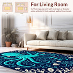 Aqua Octopus With Seashell Border Rug