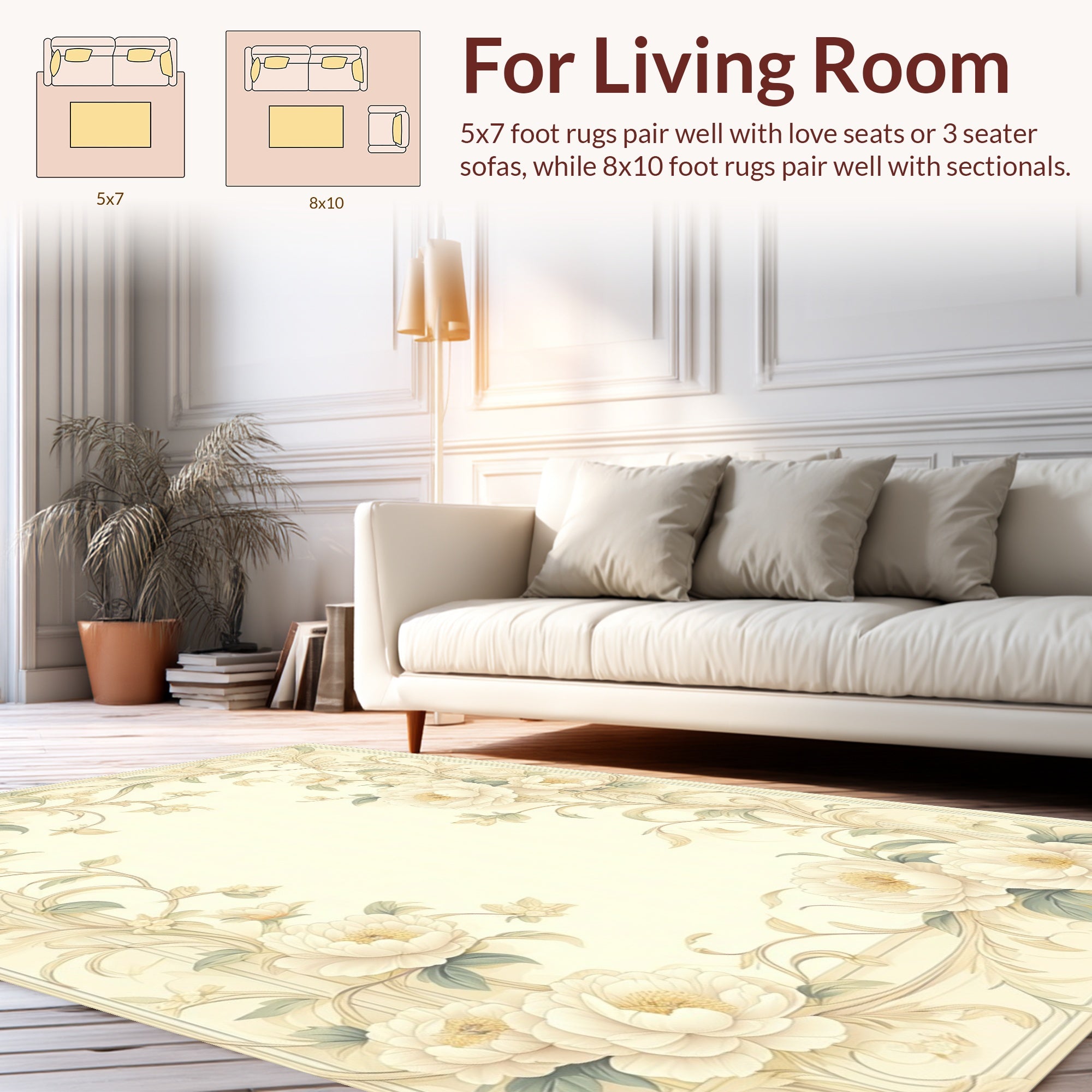 Elegant Floral Scrollwork Cream Rug