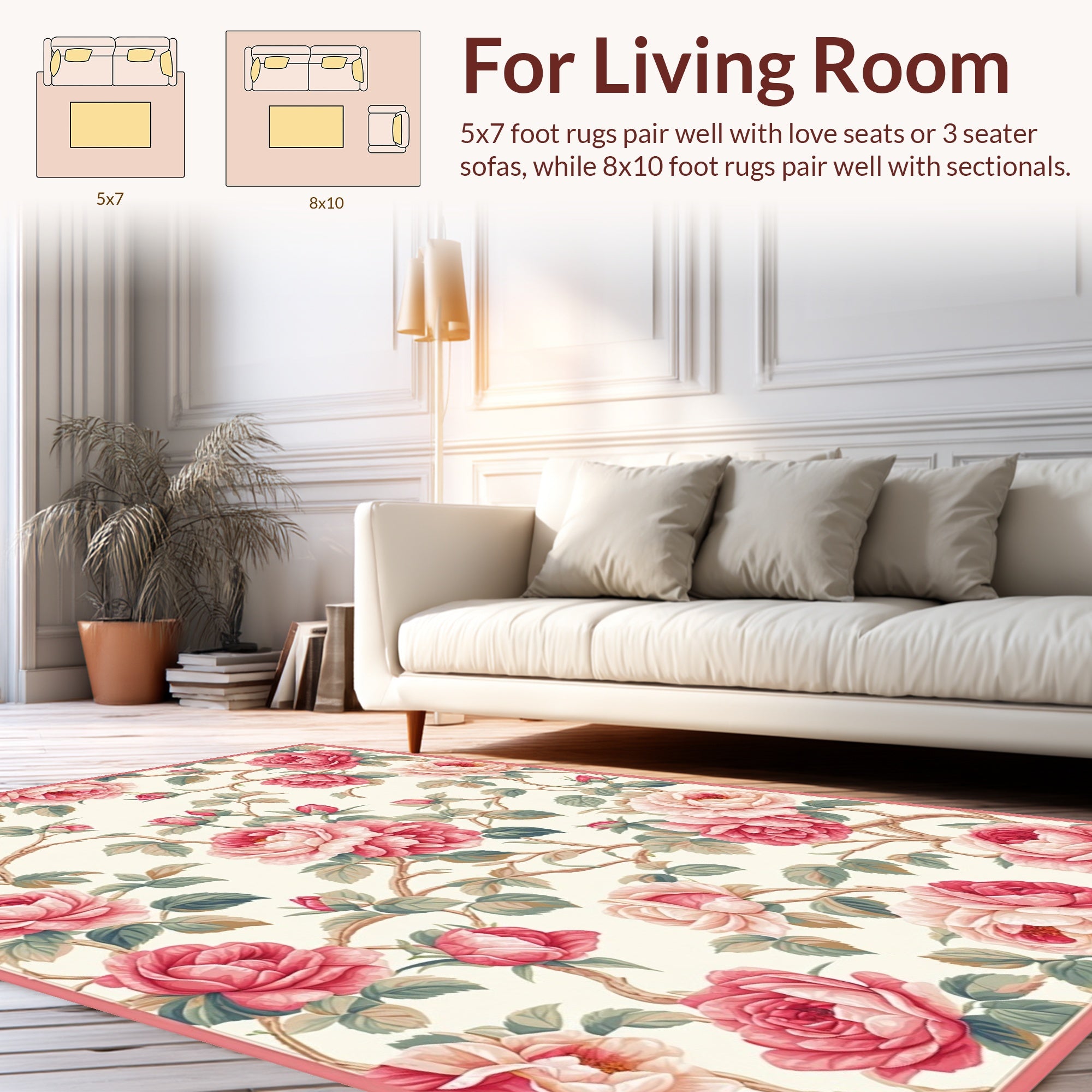Pink Roses Vine Pattern Rug