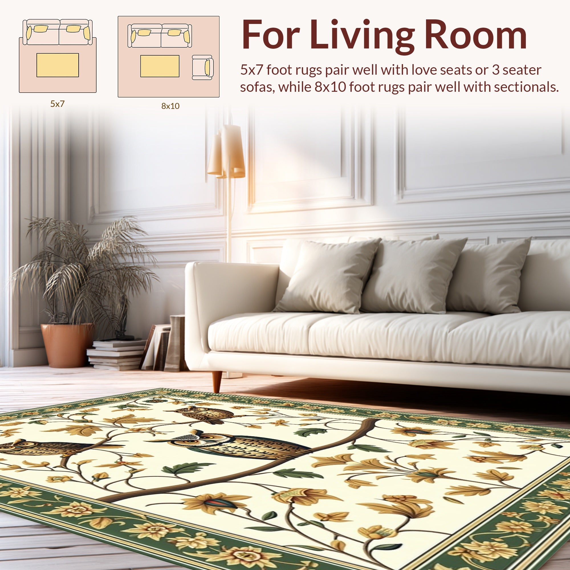 Floral Owl Woodland Animal Design Rug