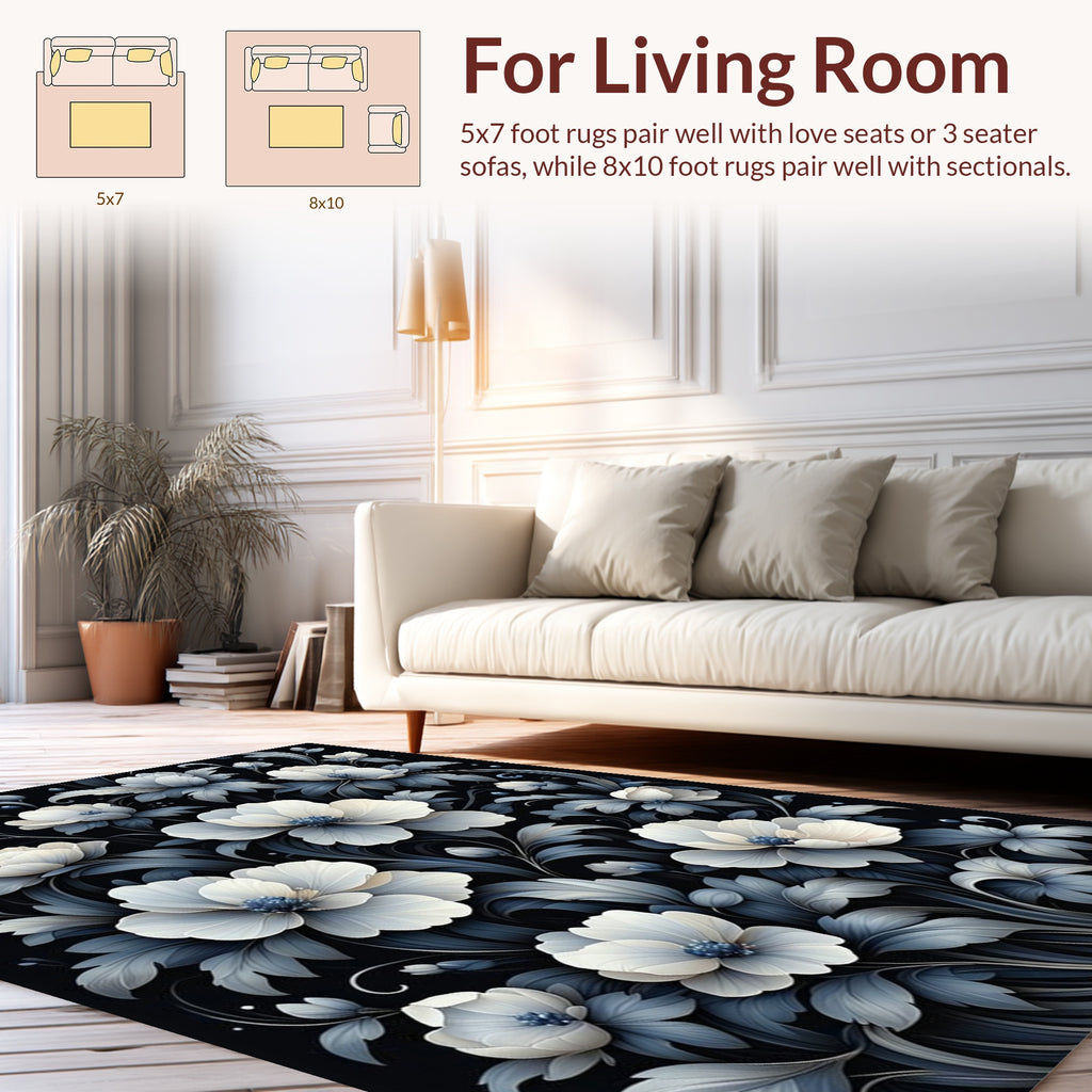 Dark Floral Elegance Print Rug