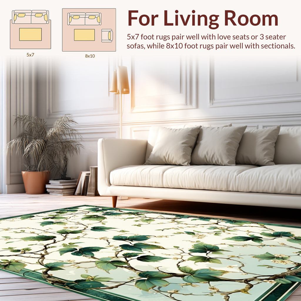 Earthy Green Vine Floral Rug