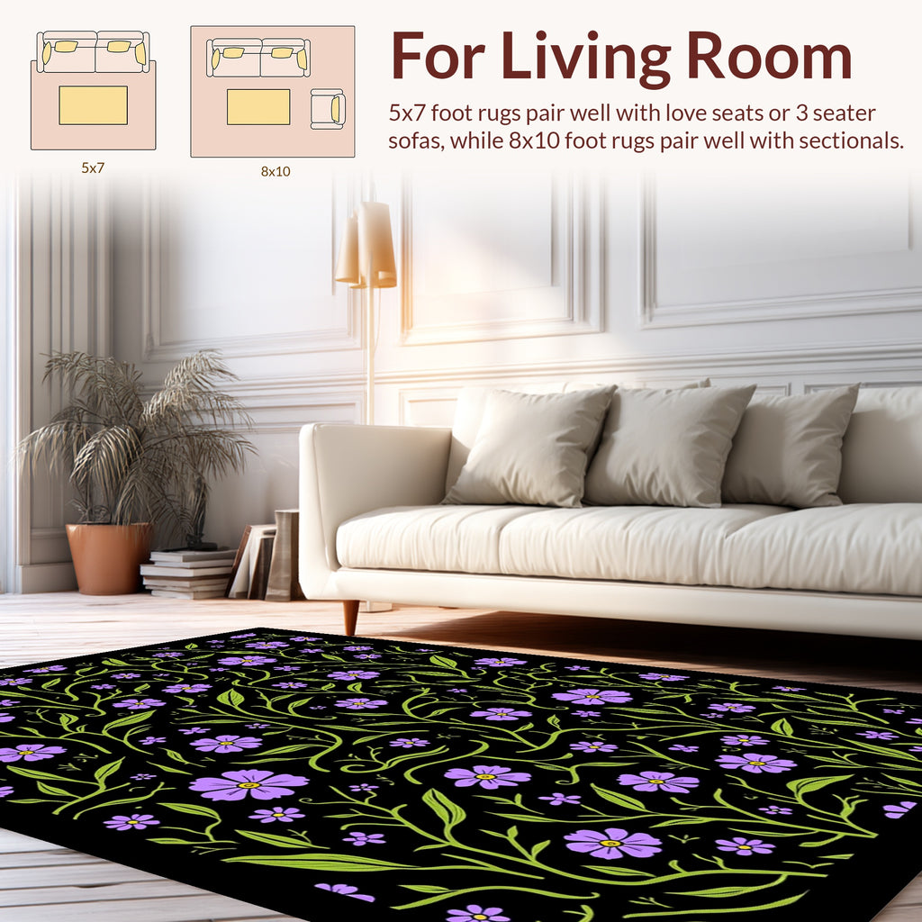 Floral Vine Pattern With Purple Flowers Rug