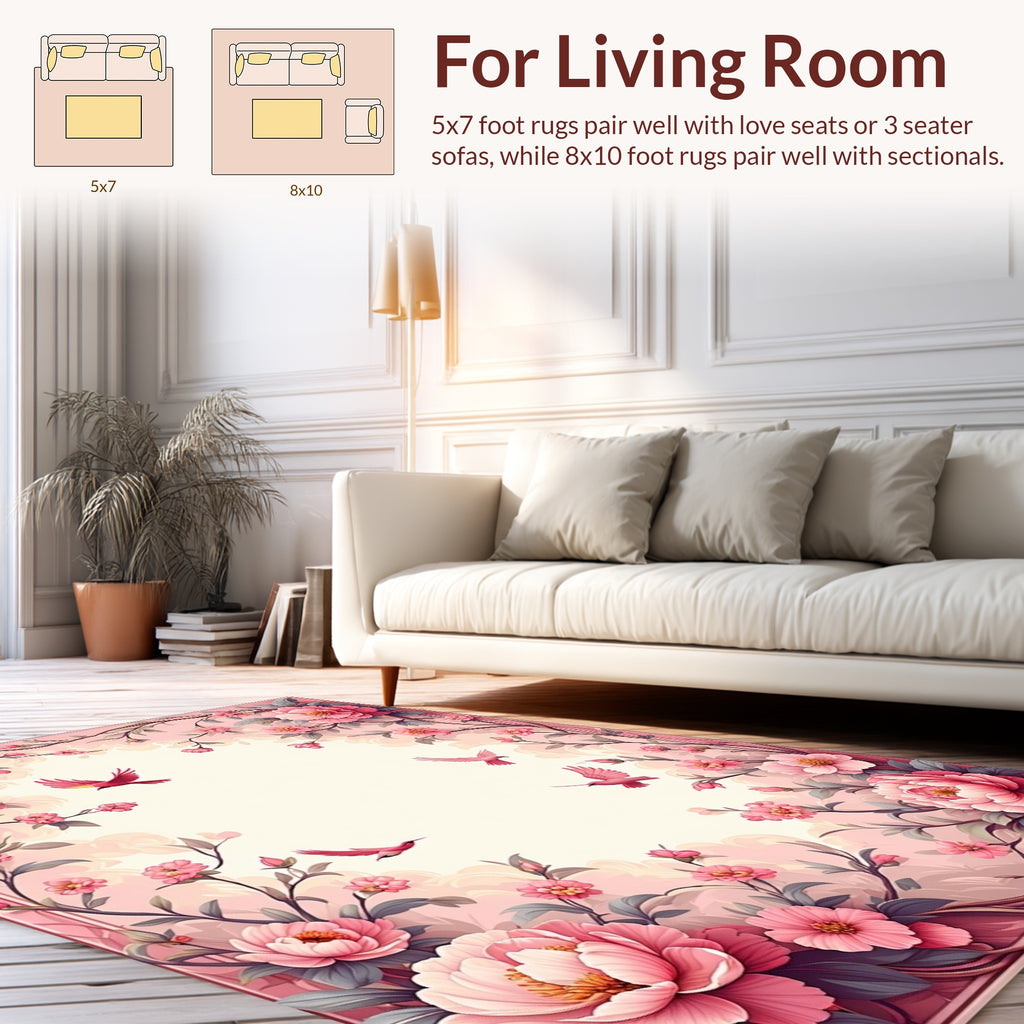 Floral Birds In Pink Garden Design Rug