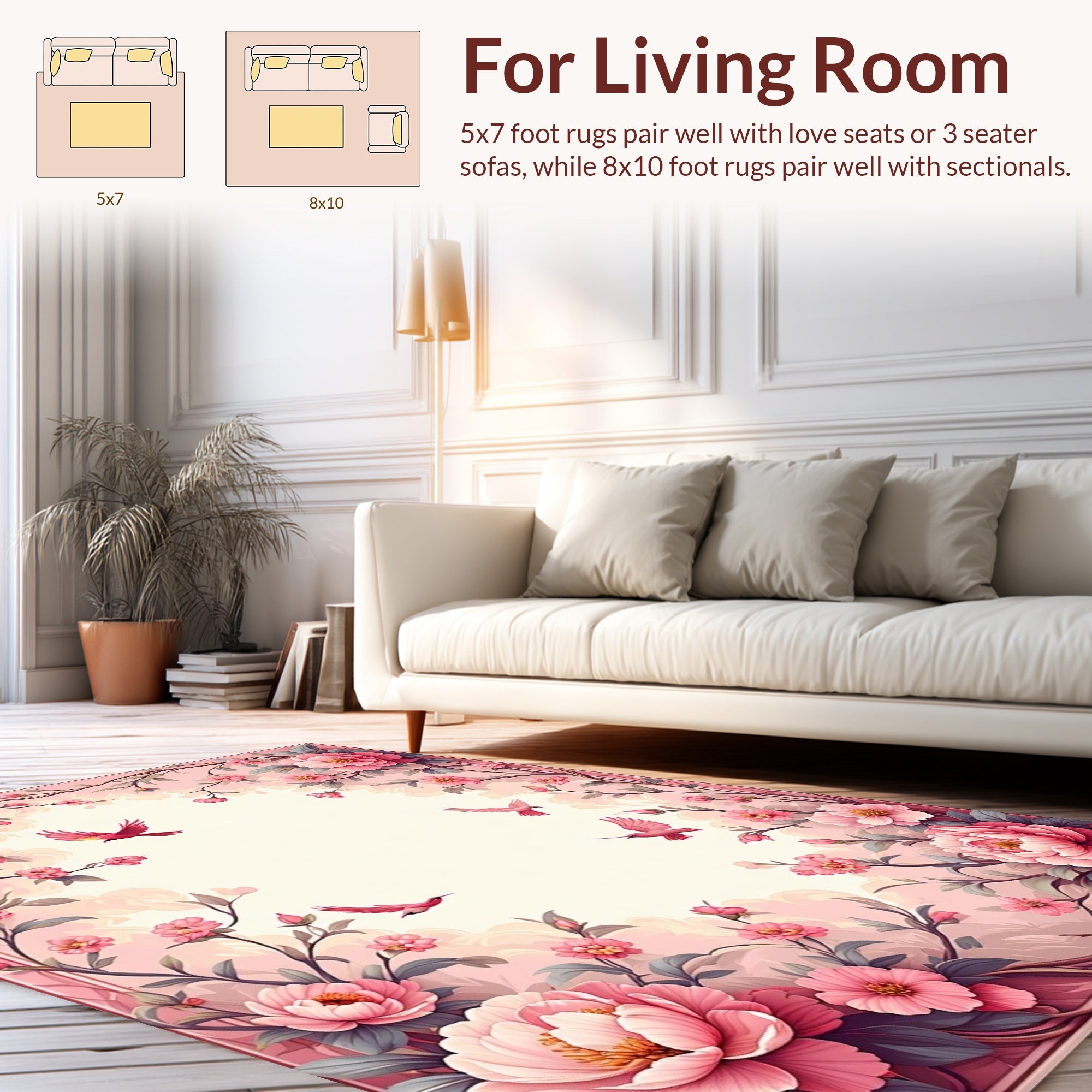 Floral Birds In Pink Garden Design Rug
