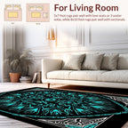 Symmetrical Cyan Abstract Mandala Design Rug