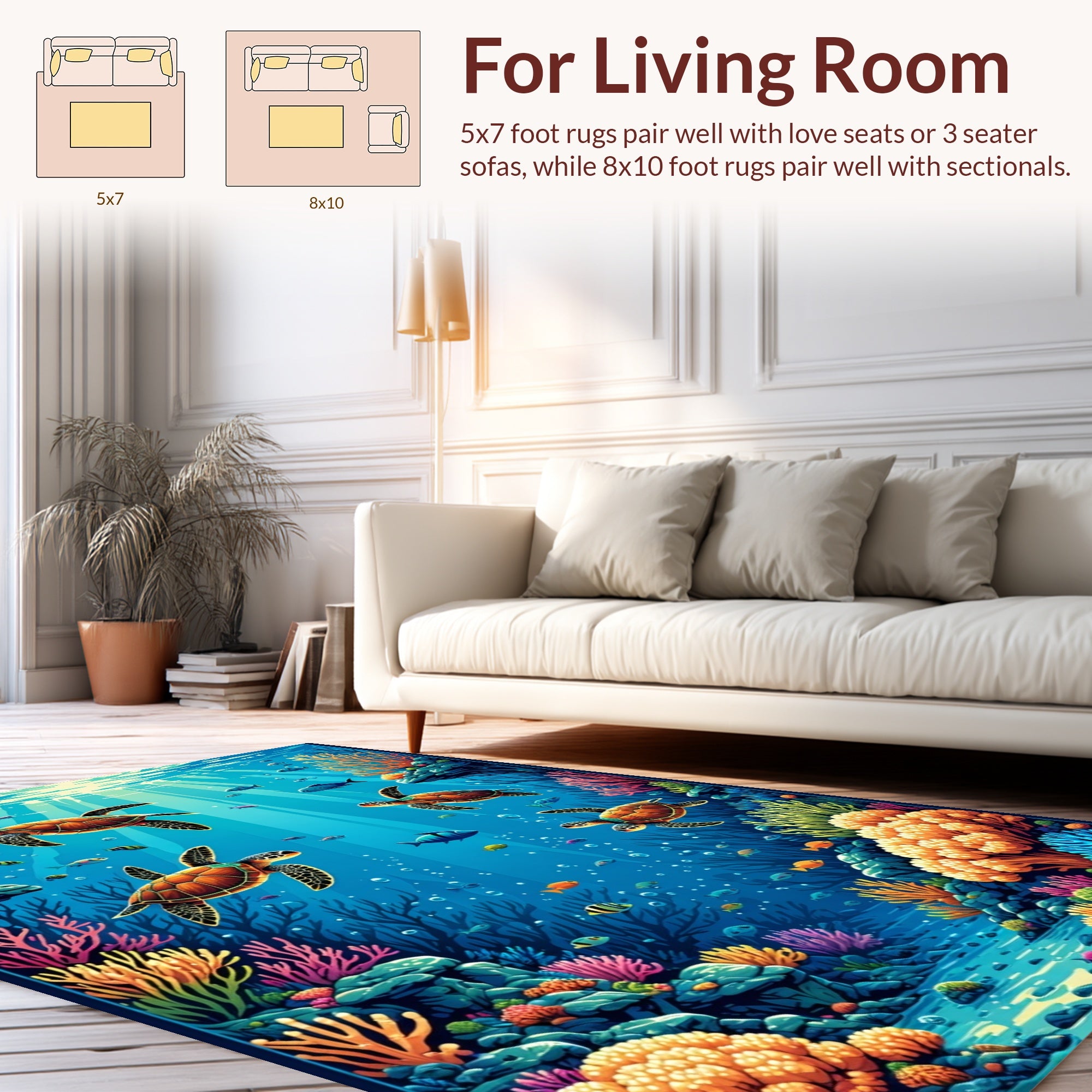 Underwater Scene With Sea Turtles and Coral Rug