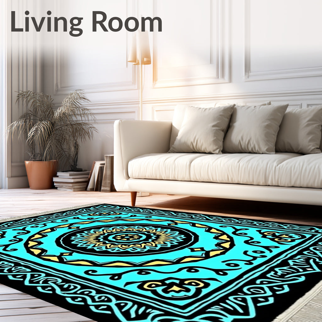Aqua Teal Geometric Medallion Rug
