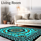 Aqua Teal Geometric Medallion Rug