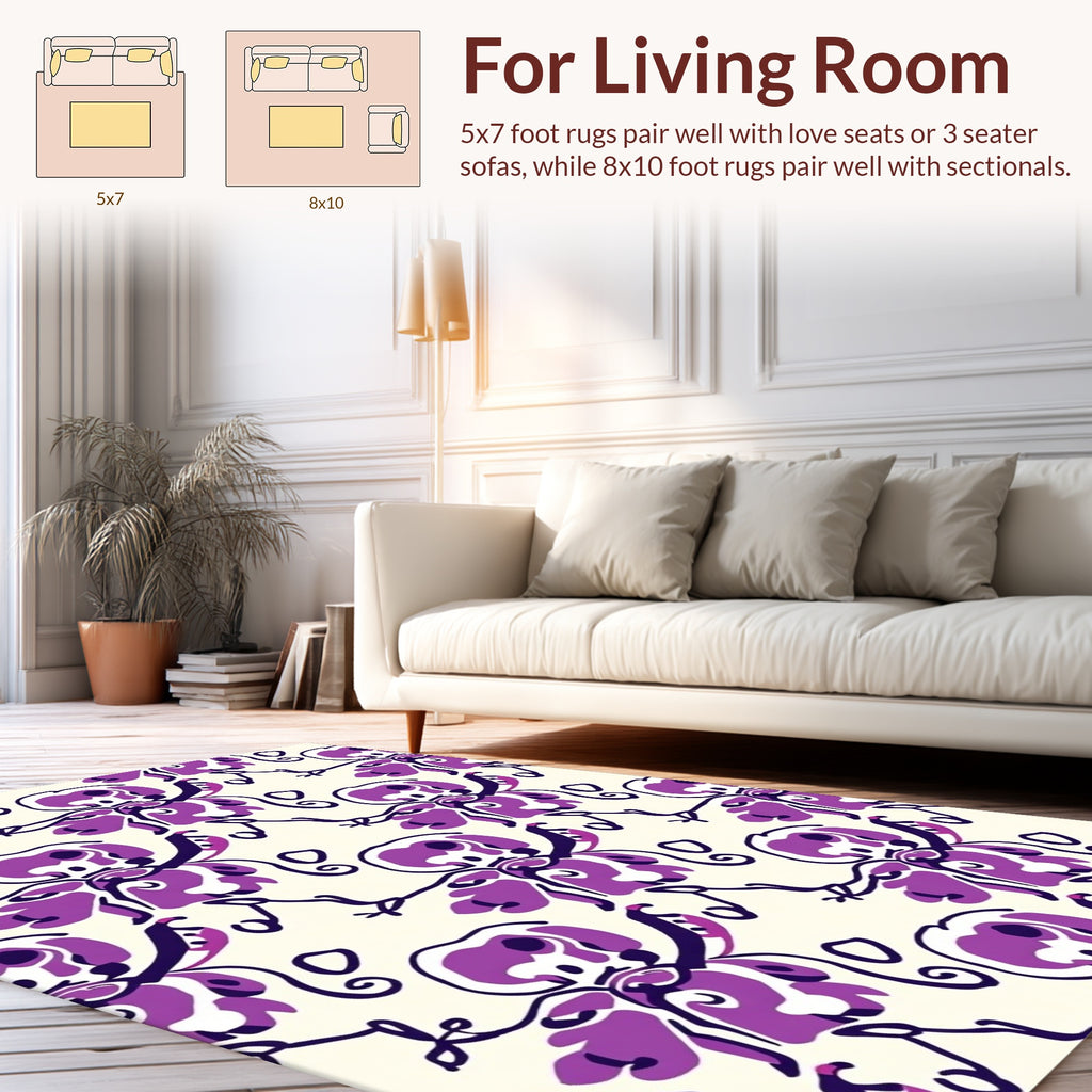 Abstract Purple Floral Whimsical Design Rug