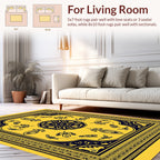 Intricate Yellow and Navy Floral Design Rug