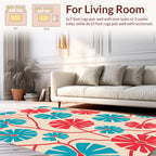 Red Blue Floral Vine Pattern Rug